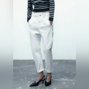 Zara Baggy Paperbag Jeans High Waisted Size 2 White Z1975